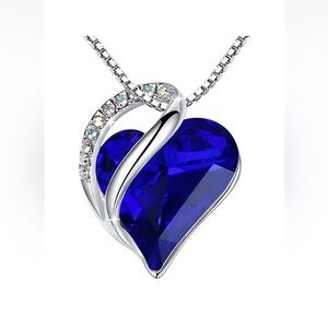 Women's Sterling Silver Infinity Love Heart Pendant Necklace w/Cobalt Blue
